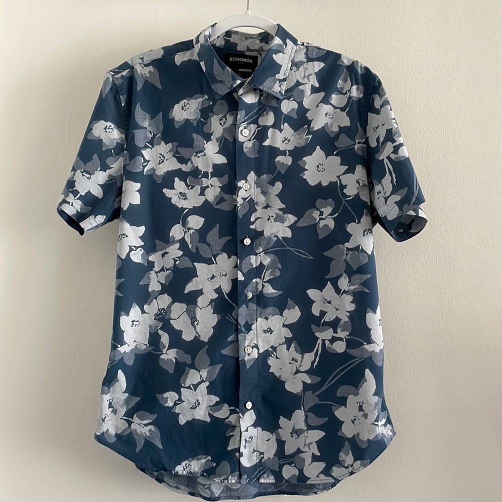 Bonobos slim fit stretch blue floral print shirt